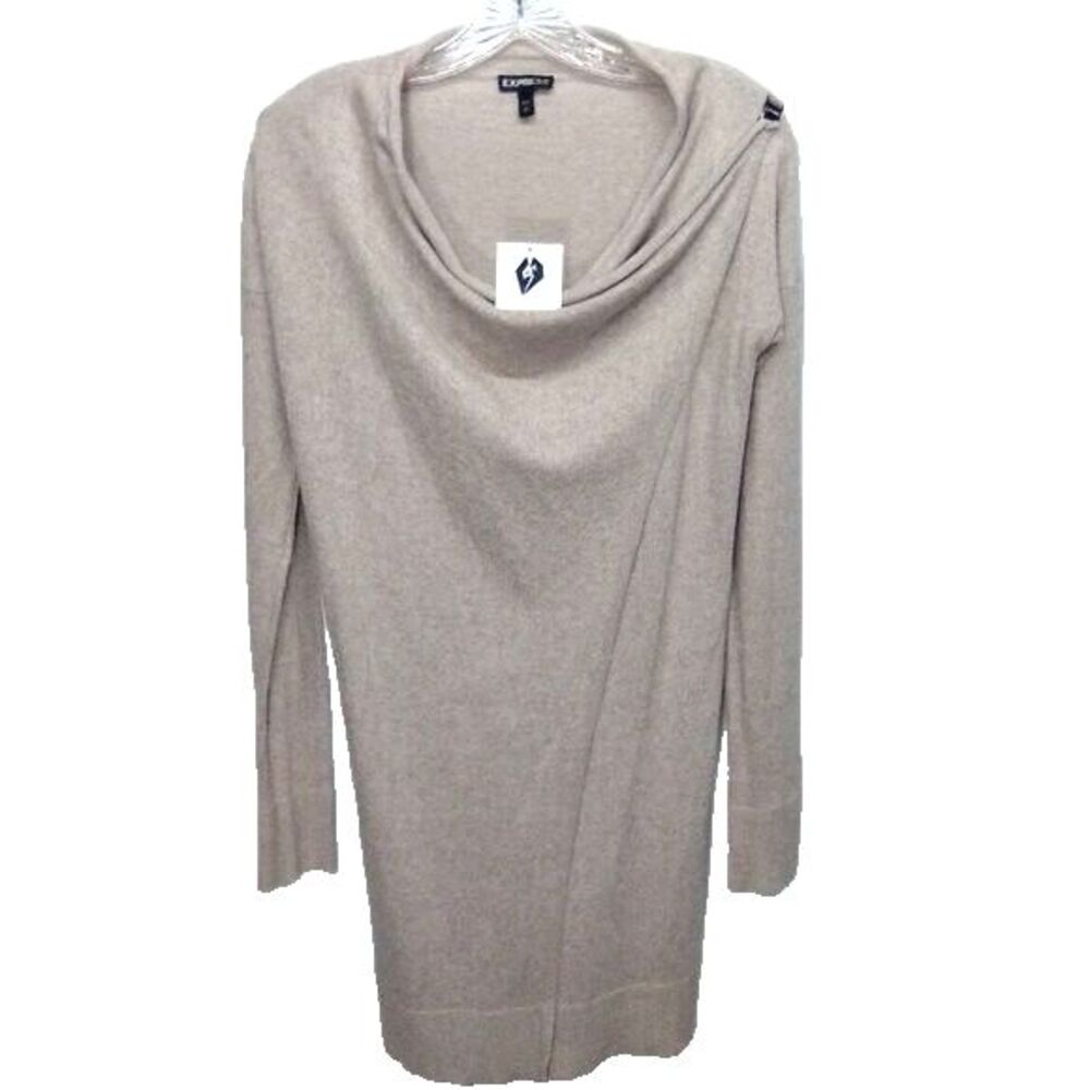Express Women's long Sleeve Snap Close On shoulder Tan/White Cardigan Size Small